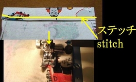 入れ口下にステッチをかける