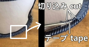 縫い合わせ部分のアップ