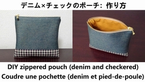 zippered pouch with denim and checkered