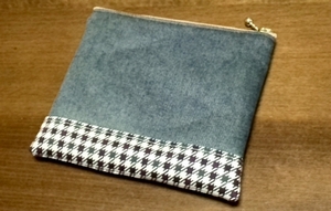 zippered pouch with denim and checkered